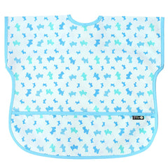 Plie short-sleeve bib blue puppy print with waterproof fabric keeps clothes clean during meals