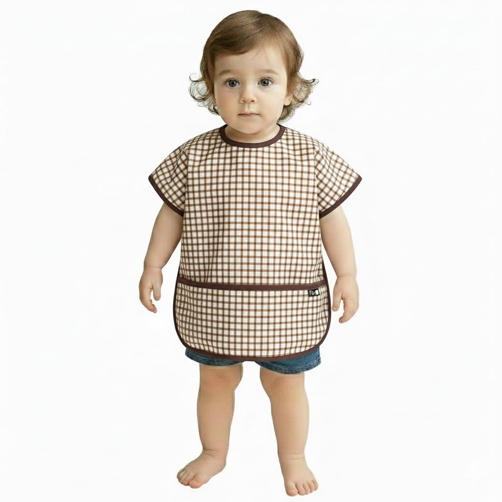 Plie short sleeve bib cover keeps toddlers clean during meals with easy wipe-clean convenience.