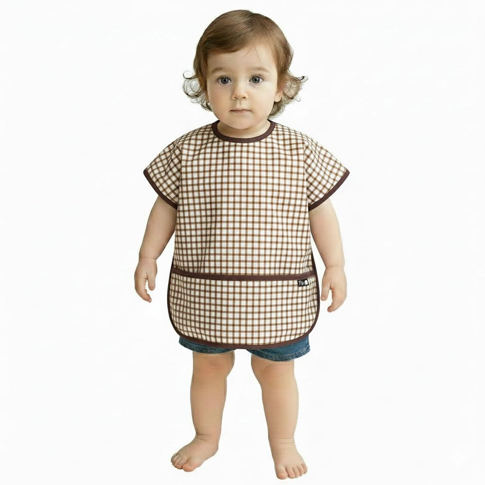 Plie short sleeve bib cover keeps toddlers clean during meals with easy wipe-clean convenience.