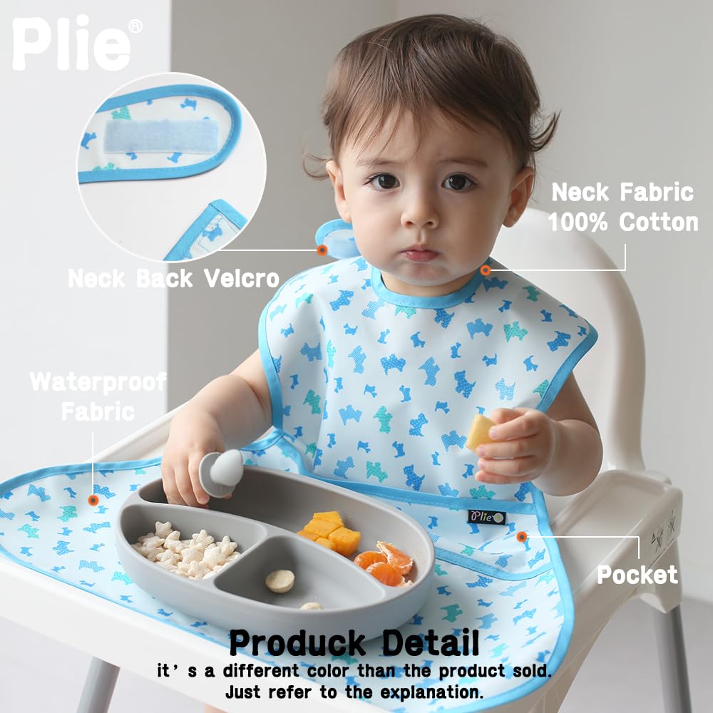 Plie bib folds compactly for travel and daycare use.