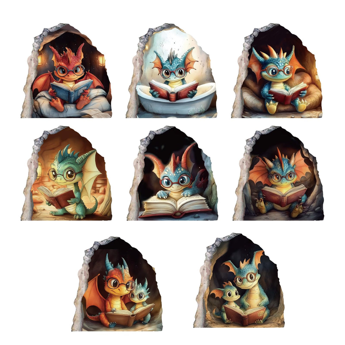 PLIGREAT 8Pcs 3D Reading Dragon Wall Sticker set for playful learning corners