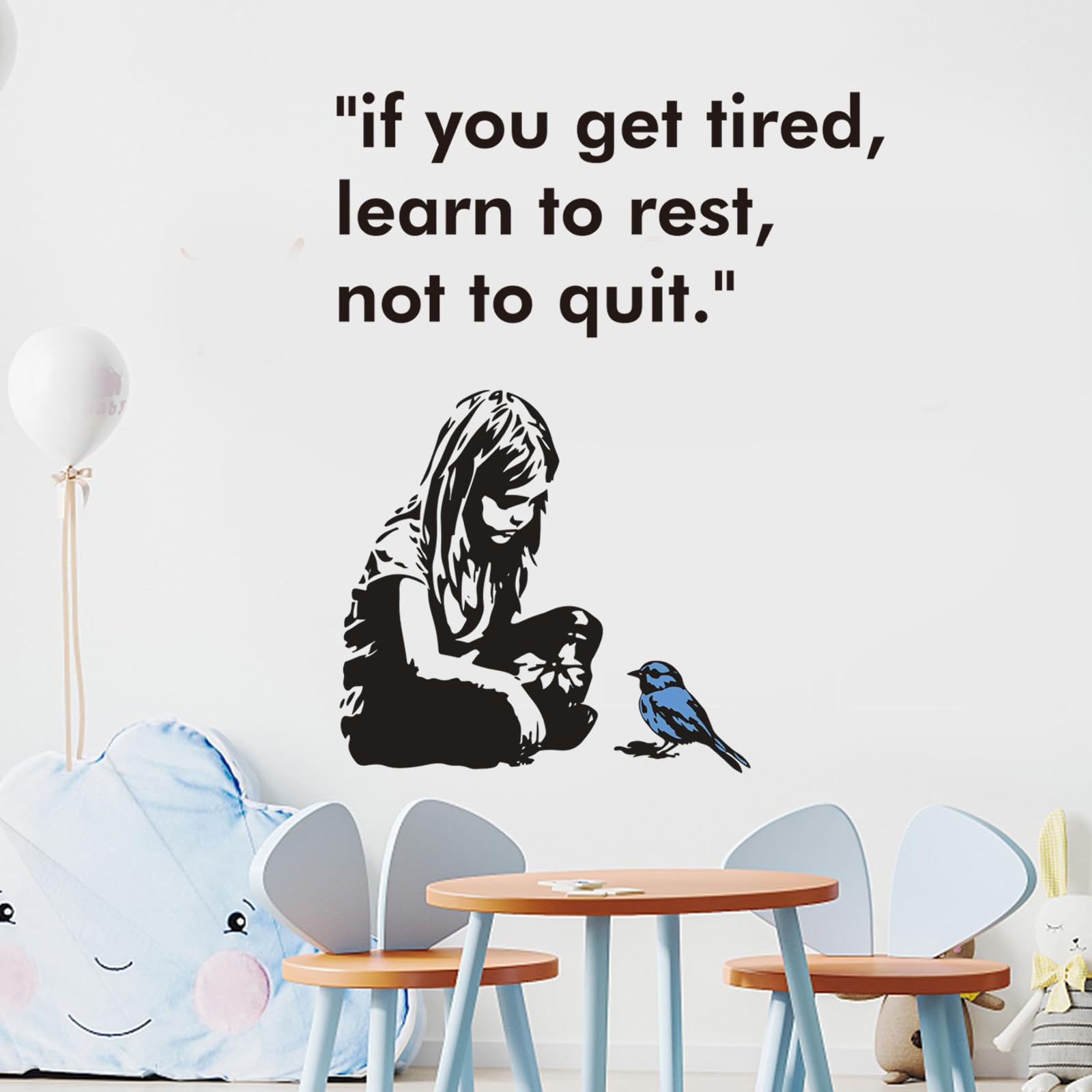 PLIGREAT Banksy girl and bird wall stickers create a playful bedroom focal point with removable, residue-free application.