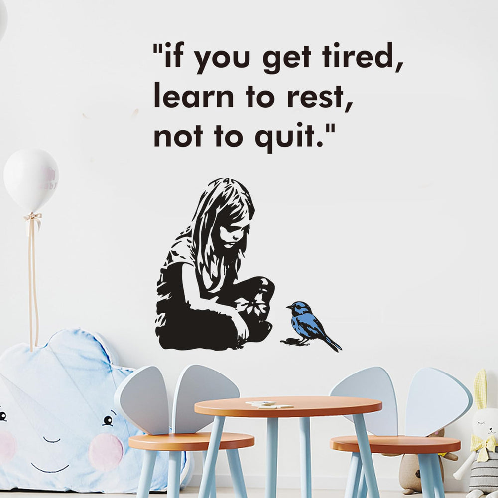PLIGREAT Banksy girl and bird wall stickers create a playful bedroom focal point with removable, residue-free application.