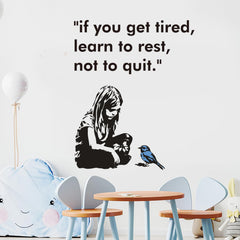 PLIGREAT Banksy girl and bird wall stickers create a playful bedroom focal point with removable, residue-free application.
