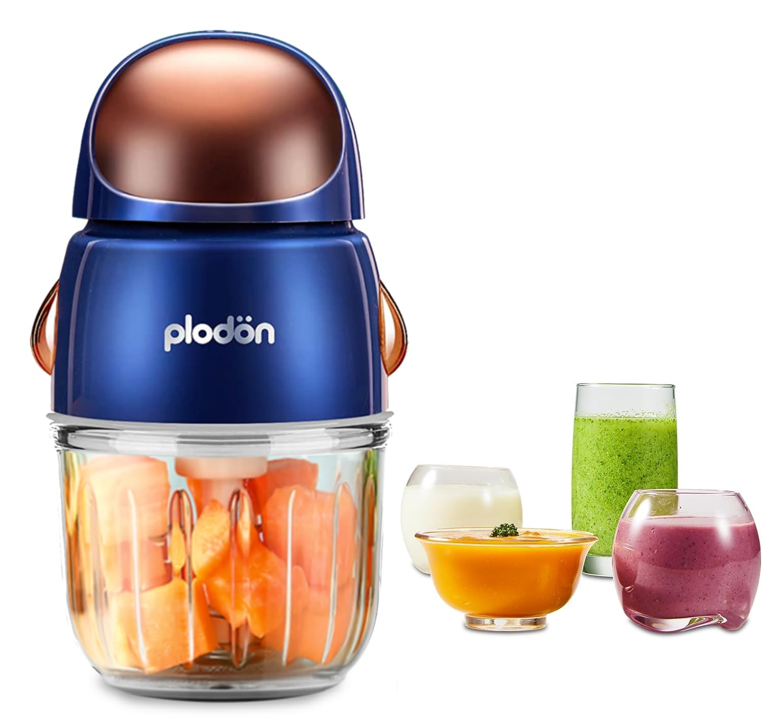Plodon Spaceman-Blue baby food maker with glass bowl for quick purees and easy cleanup.