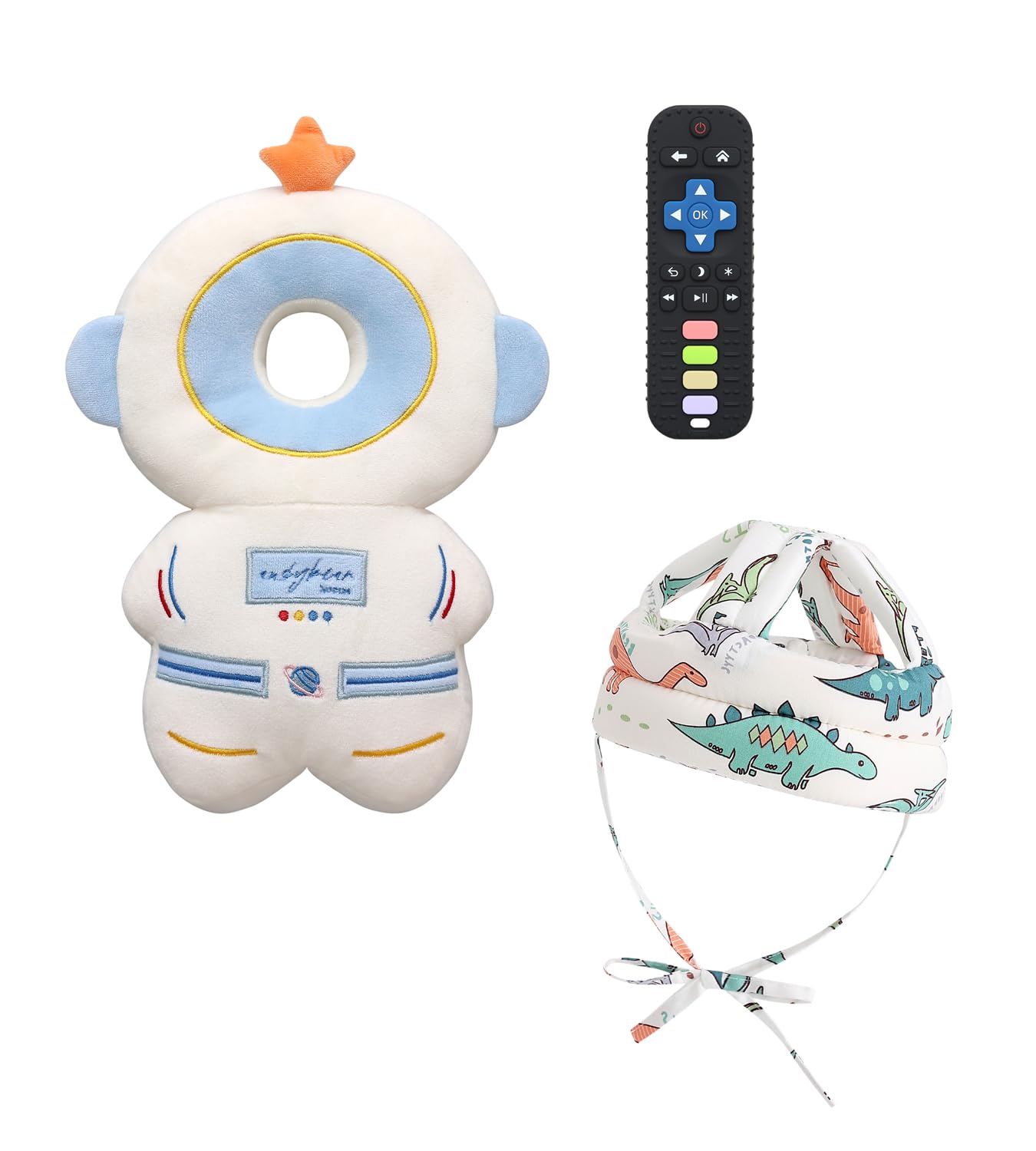 PLOVZ head protector backpack in white astronaut design cushions tiny falls with soft padding.