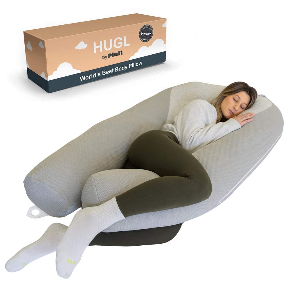Plufl Hugl cooling memory foam pillow shown with breathable cover for cooler nights