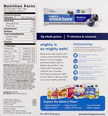 Plum Organics Mighty 4 packaging shows organic, non-GMO snack for on-the-go families.