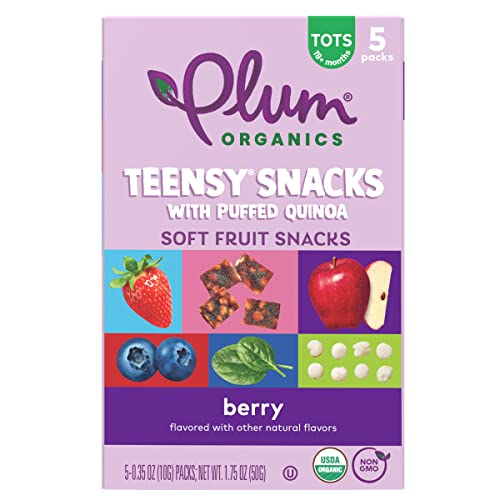 Plum Organics Teensy Fruits pack-of-four image suggests convenient lunchbox option