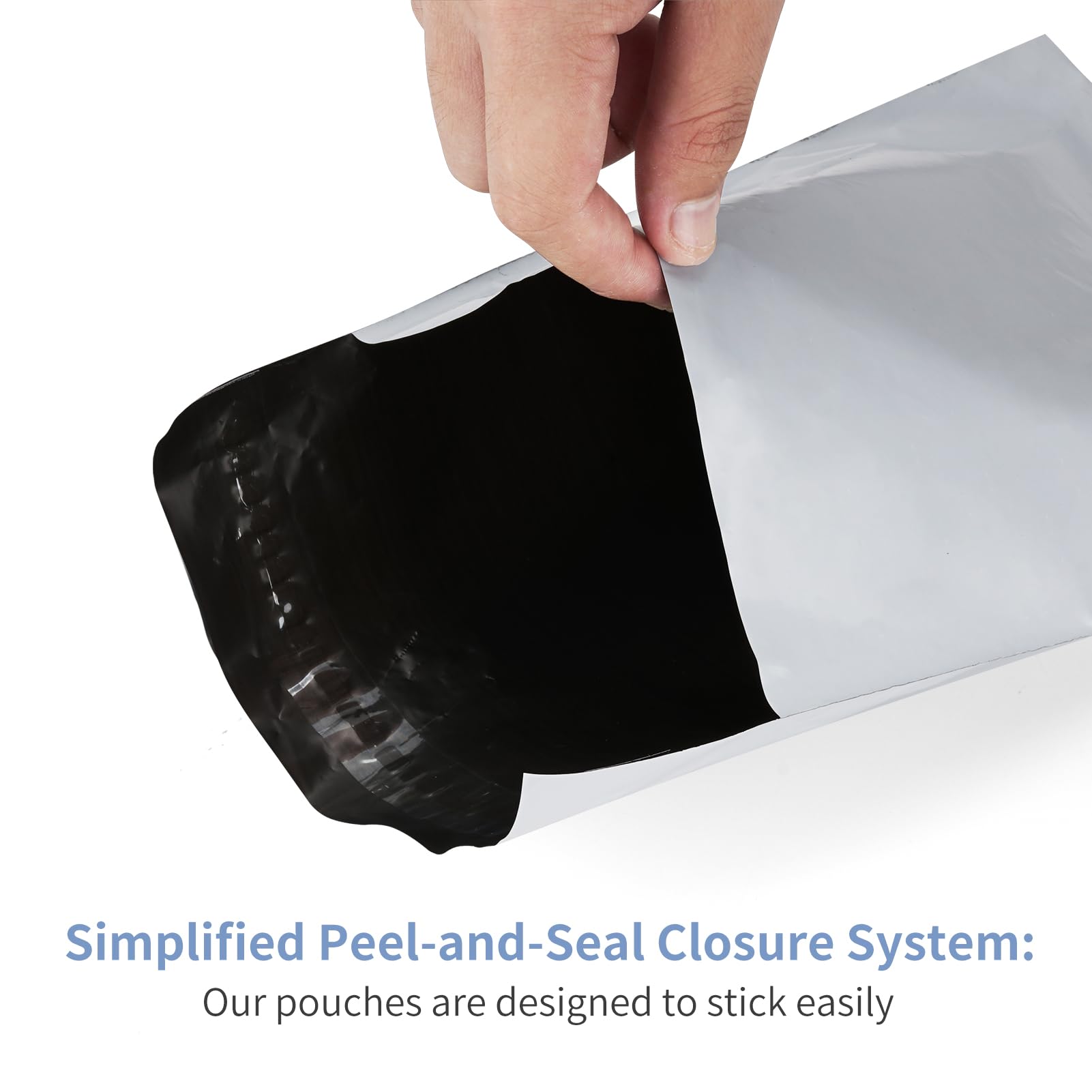 Plus tard peel-and-seal closure system on ostomy bags for secure disposal.