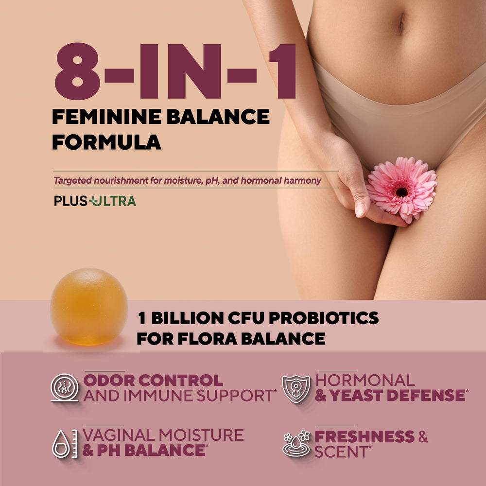 Plus+Ultra botanical blend with chaste berry and maca for hormonal balance and mood.