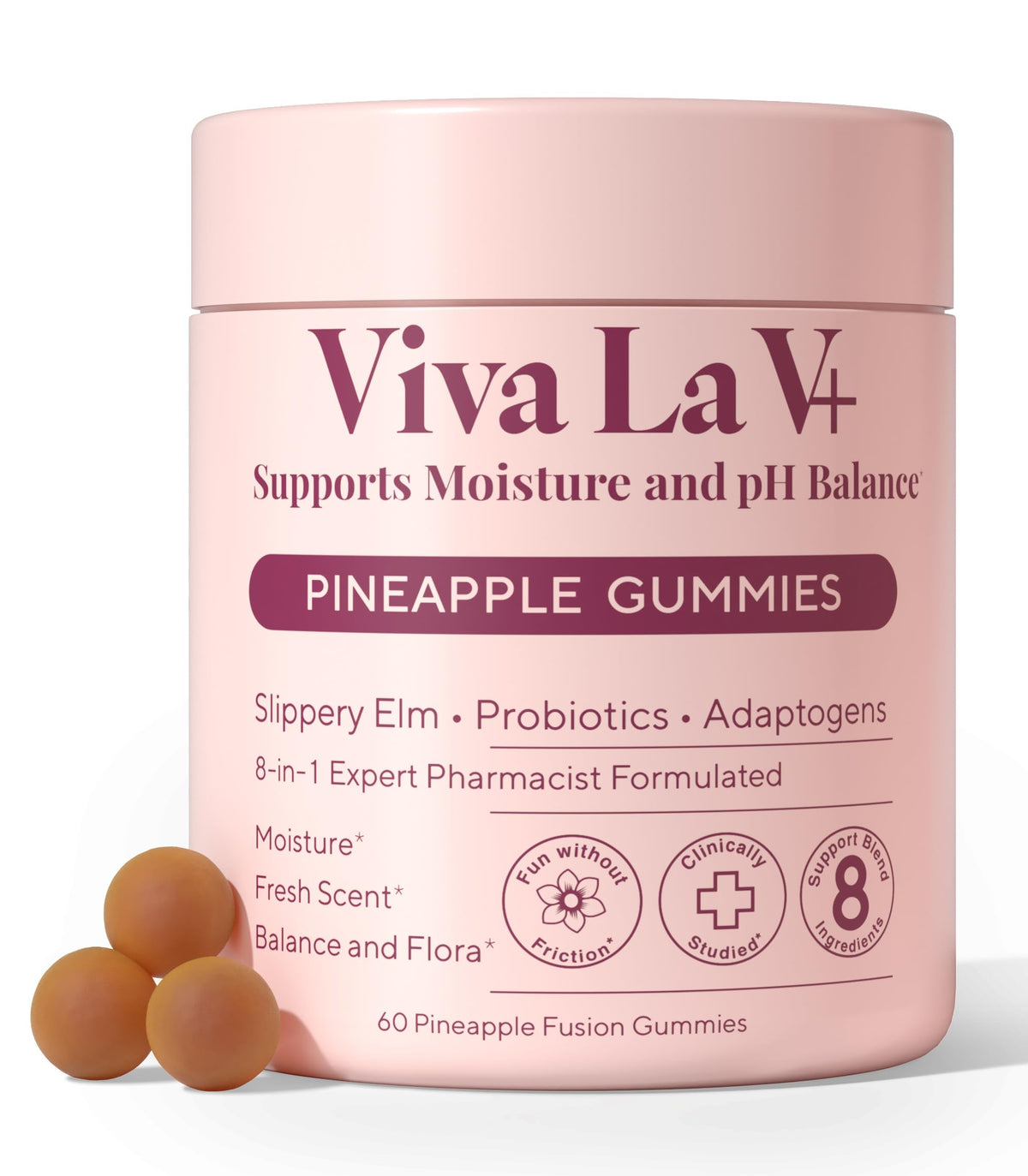 Plus+Ultra pineapple gummies 60-count bottle shows daily freshness and balance.