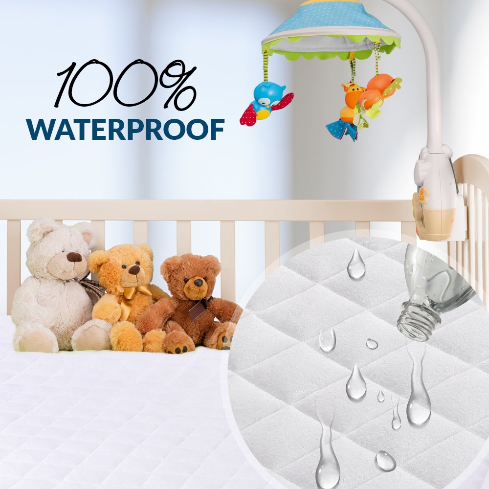 PlushDeluxe deep-skirt 8-inch fit stays snug on crib mattresses