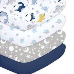 Plushii crib sheets with dinosaur pattern for cozy sleep and easy care.