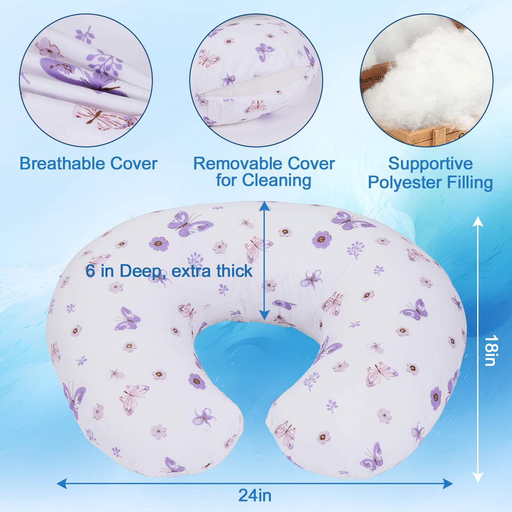 Plushii nursing pillow emphasizes ample support to ease shoulder and back strain during feeds.