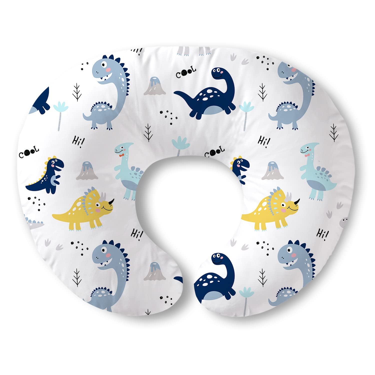 Plushii nursing pillow with dinosaur pattern close-up for cozy feeding comfort