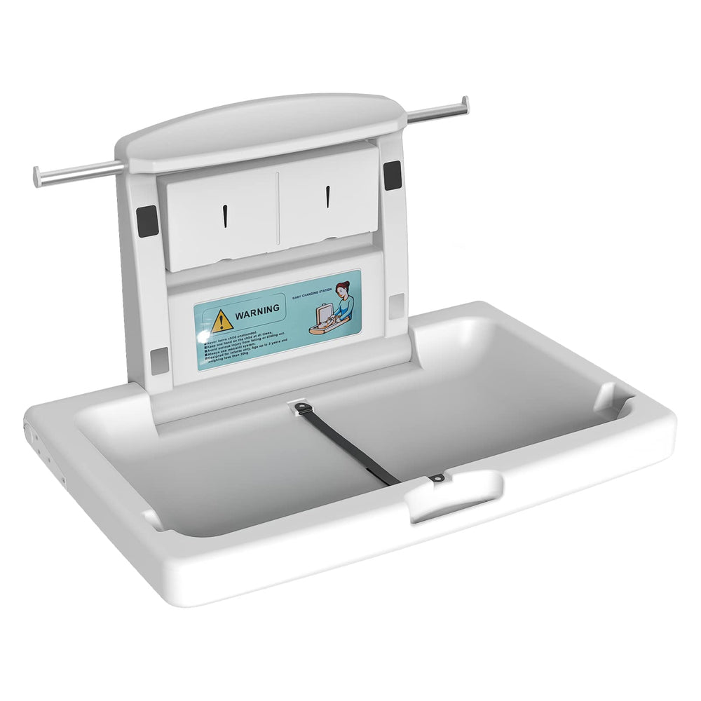 PLUSSEN baby changing station, wall mounted and folded, saves space.