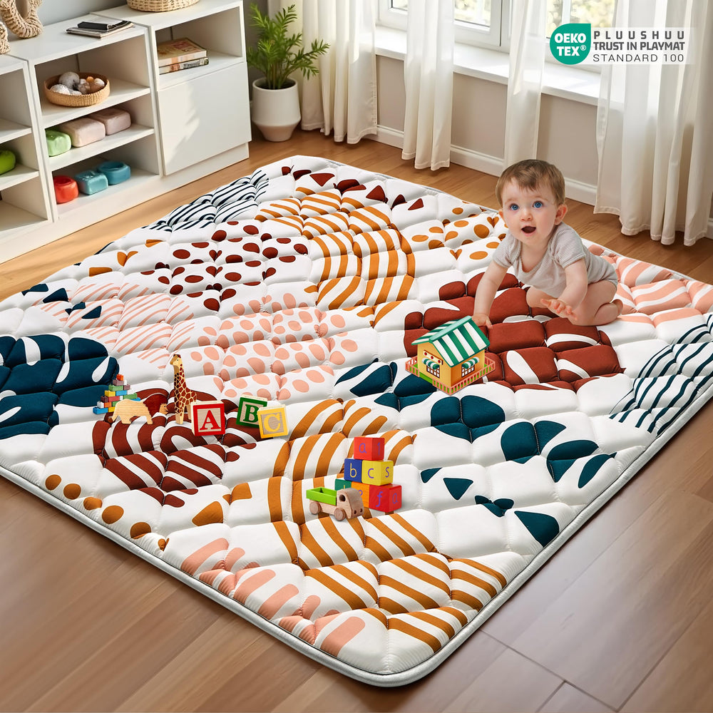 PLUUSHUU floor mat offers soft support for naps and playtime.