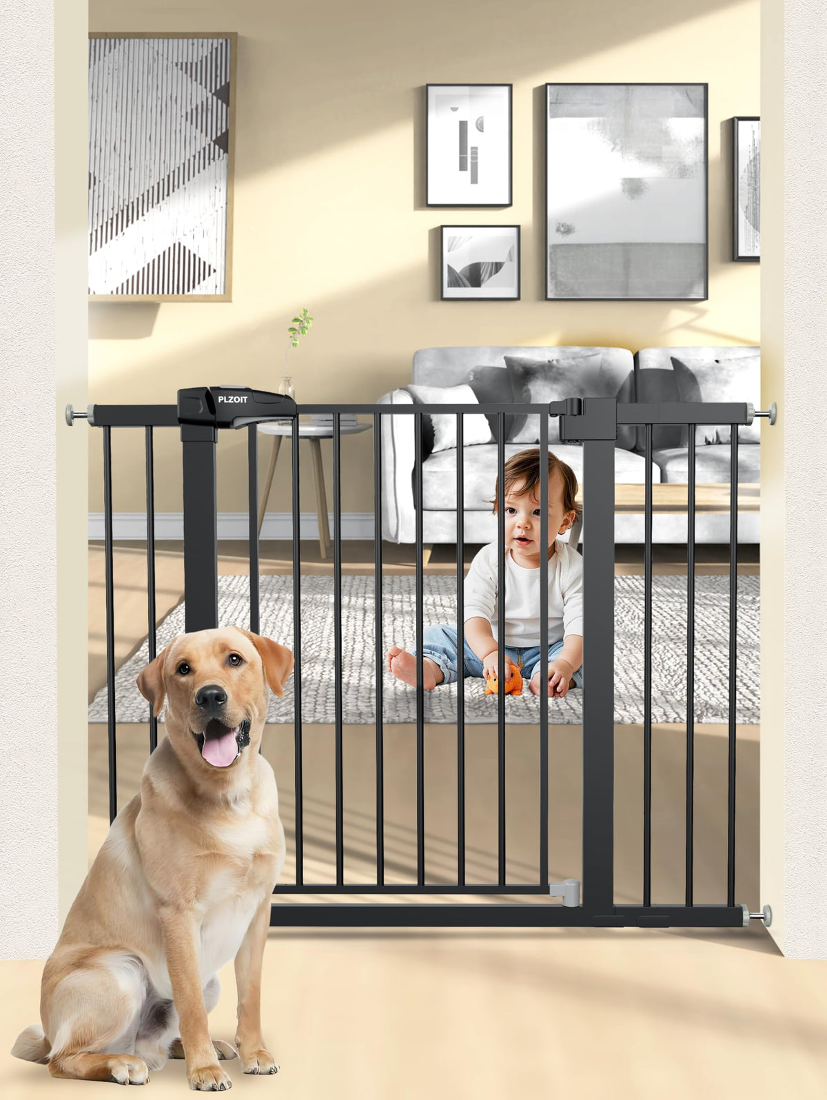 PLZOIT 36.2-inch extra tall gate for stairs provides secure barrier.