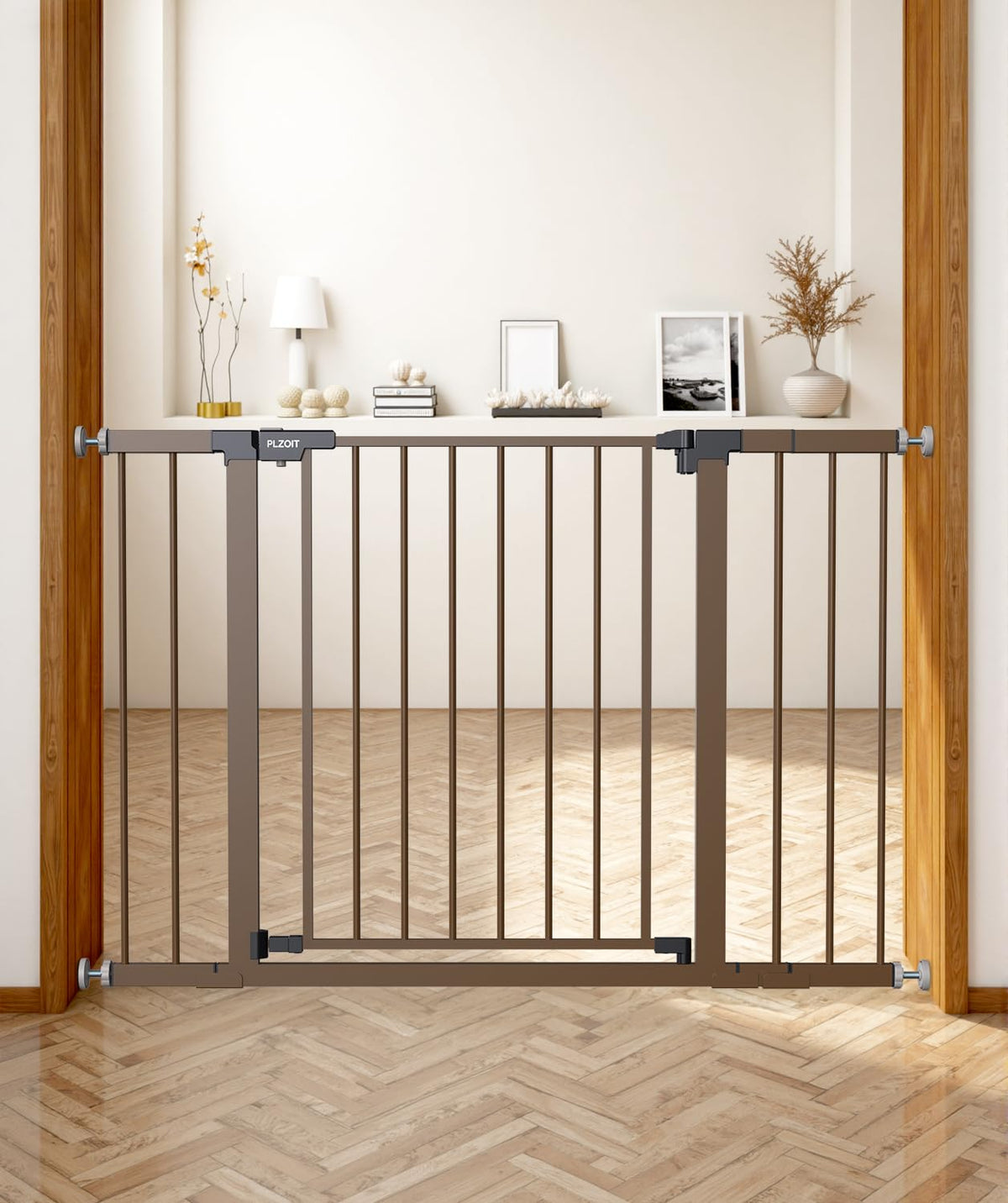 PLZOIT baby gate stairs 30-inch tall, sturdy barrier for children and pets.