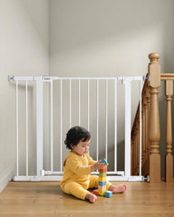 PLZOIT baby gate on stairs with auto-close for safe passage