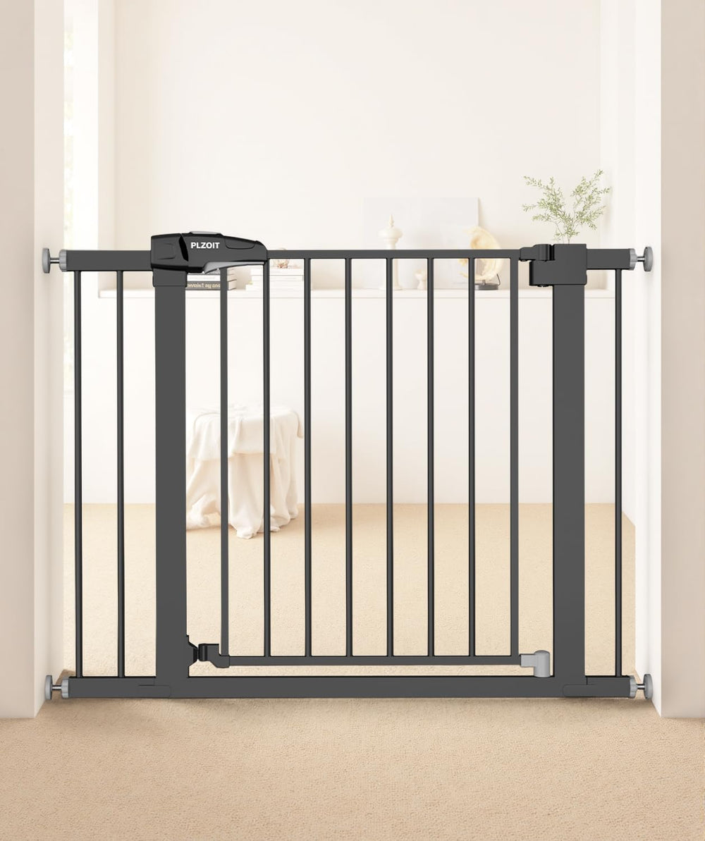 PLZOIT baby gate stairs with all-metal build offers sturdy stair safety for kids.