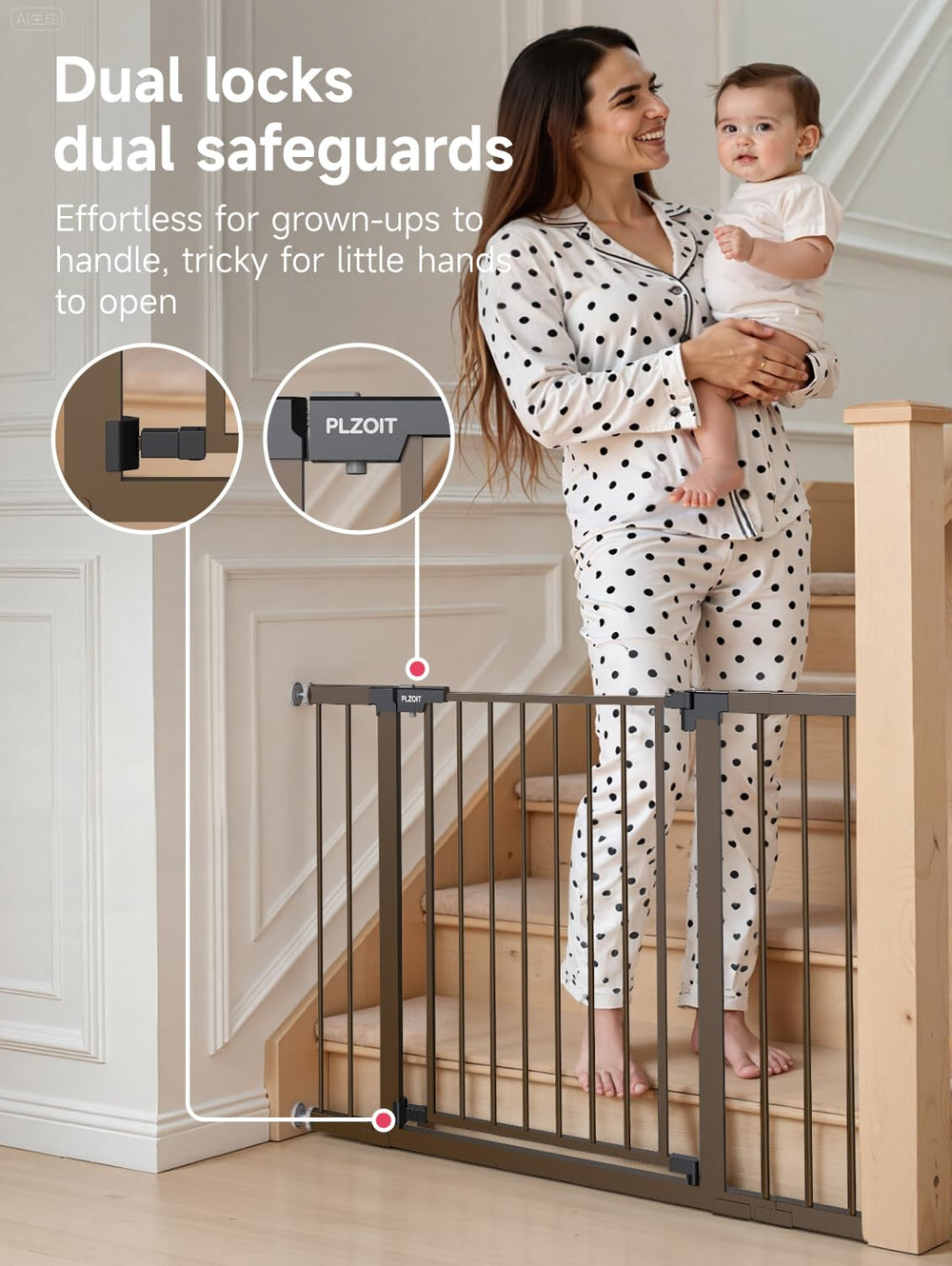 PLZOIT wide gate 29-46 inches fits stair openings securely.