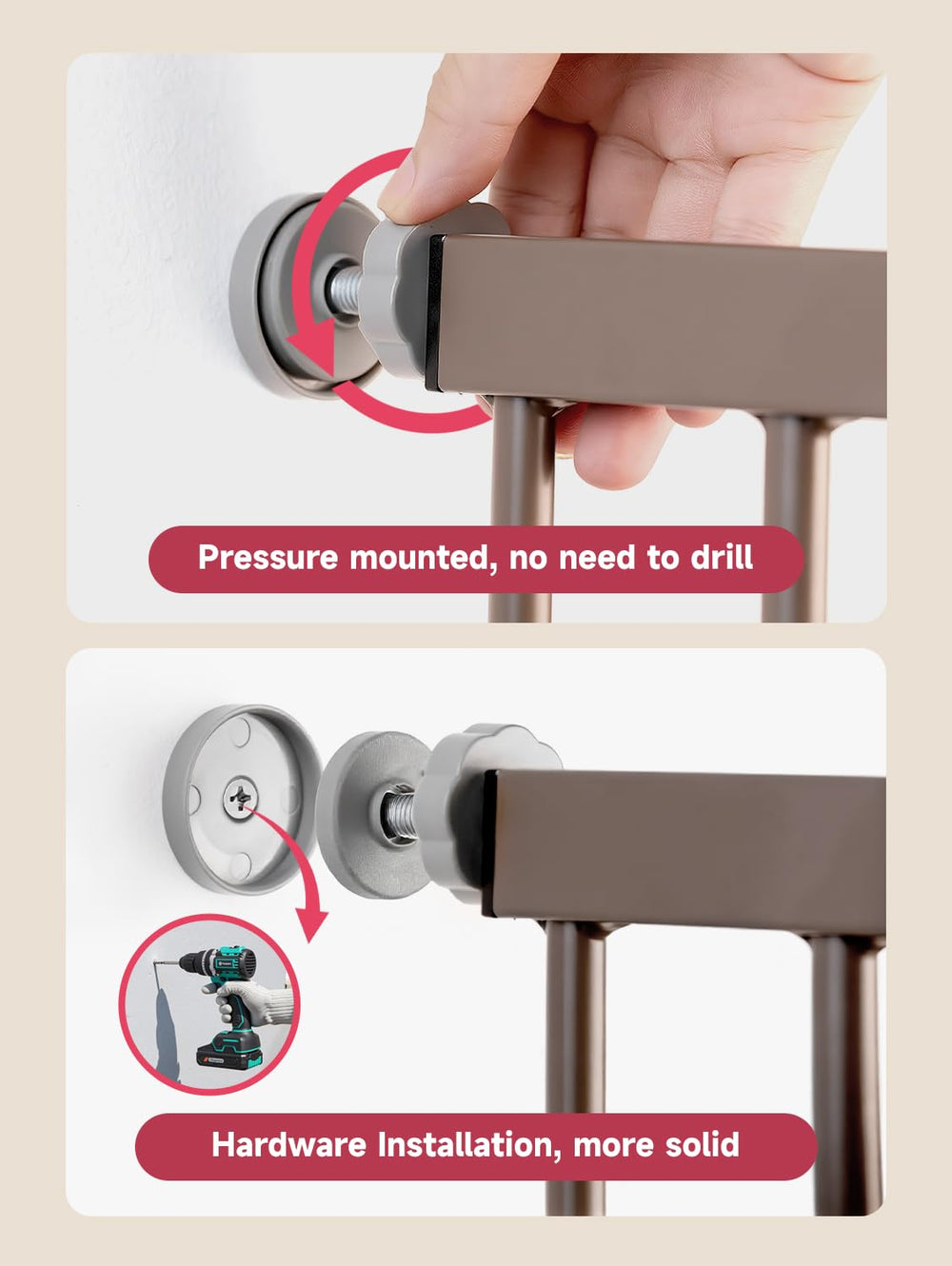 PLZOIT brown baby gate suited for indoor dog containment