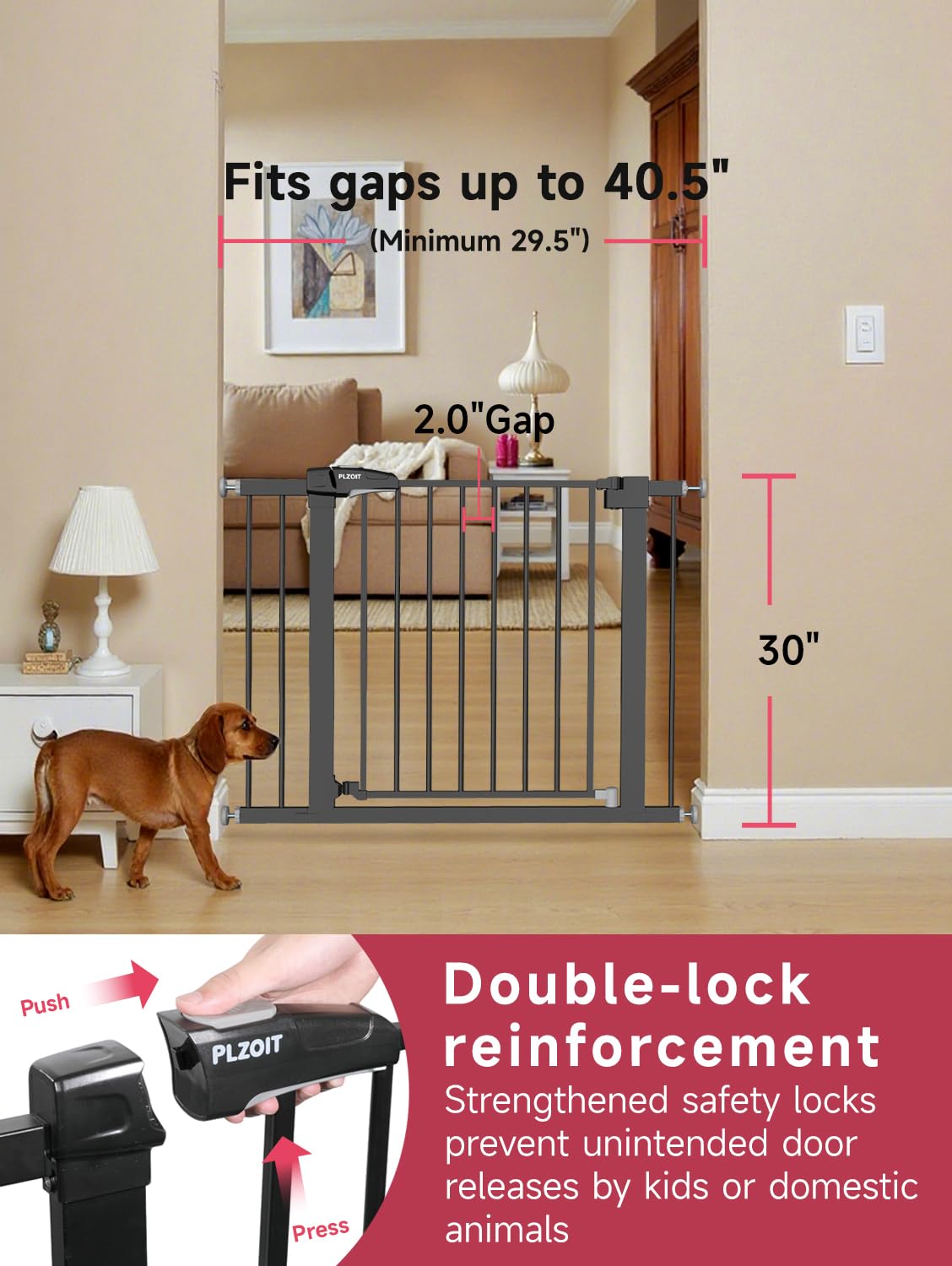 PLZOIT dog gate doorways demonstrates easy walk-through design for busy homes.