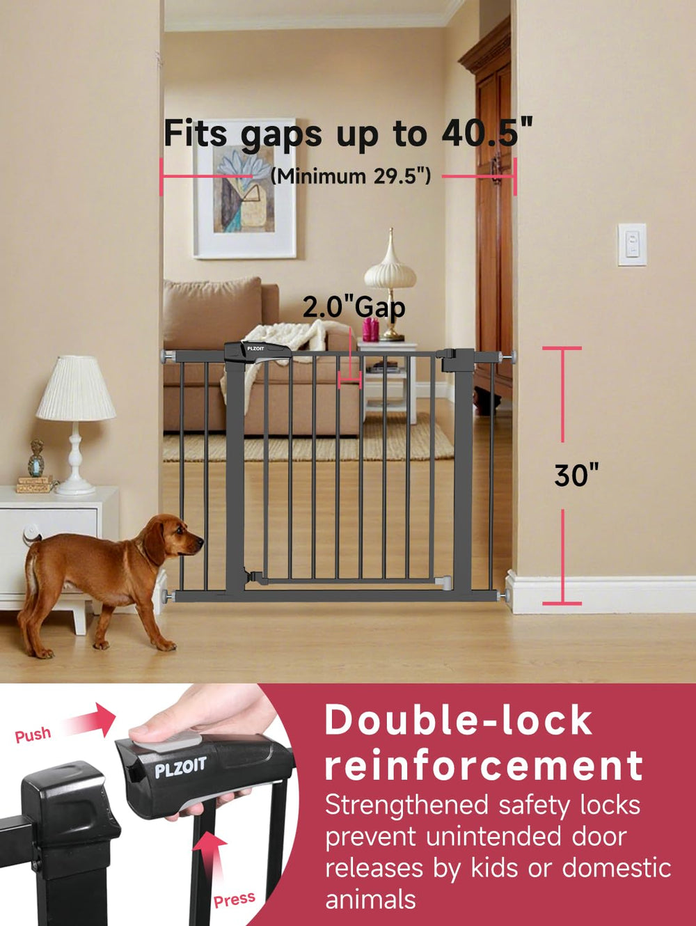 PLZOIT dog gate doorways demonstrates easy walk-through design for busy homes.