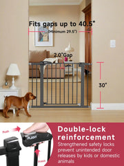 PLZOIT dog gate doorways demonstrates easy walk-through design for busy homes.