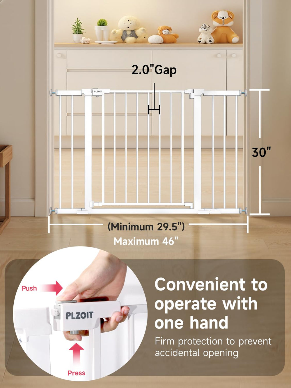 PLZOIT gate extensions installed, expands openings from 29.5 to 46 inches.