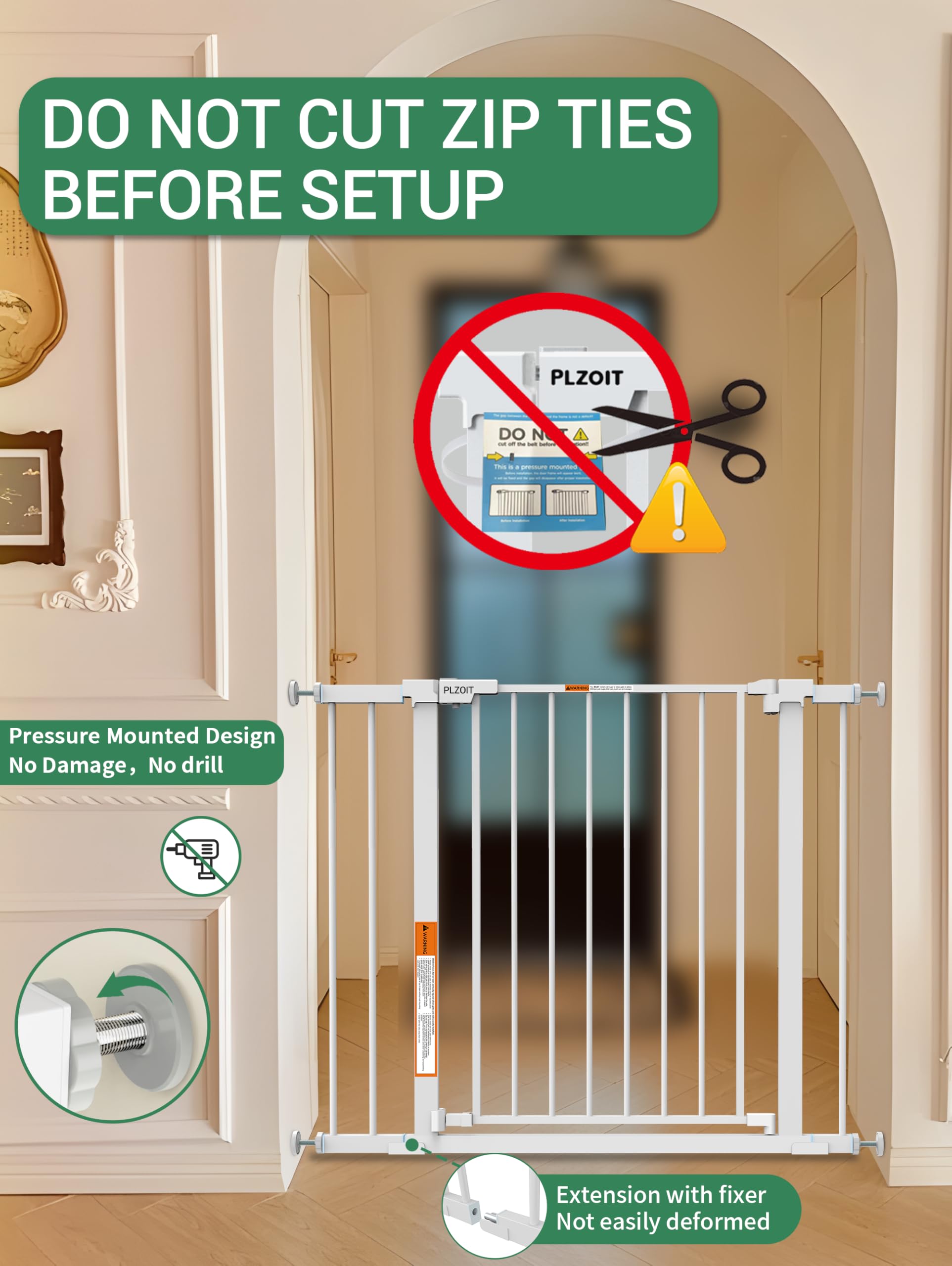 PLZOIT indoor safety gate, versatile for stairs, doorways, and hallways.