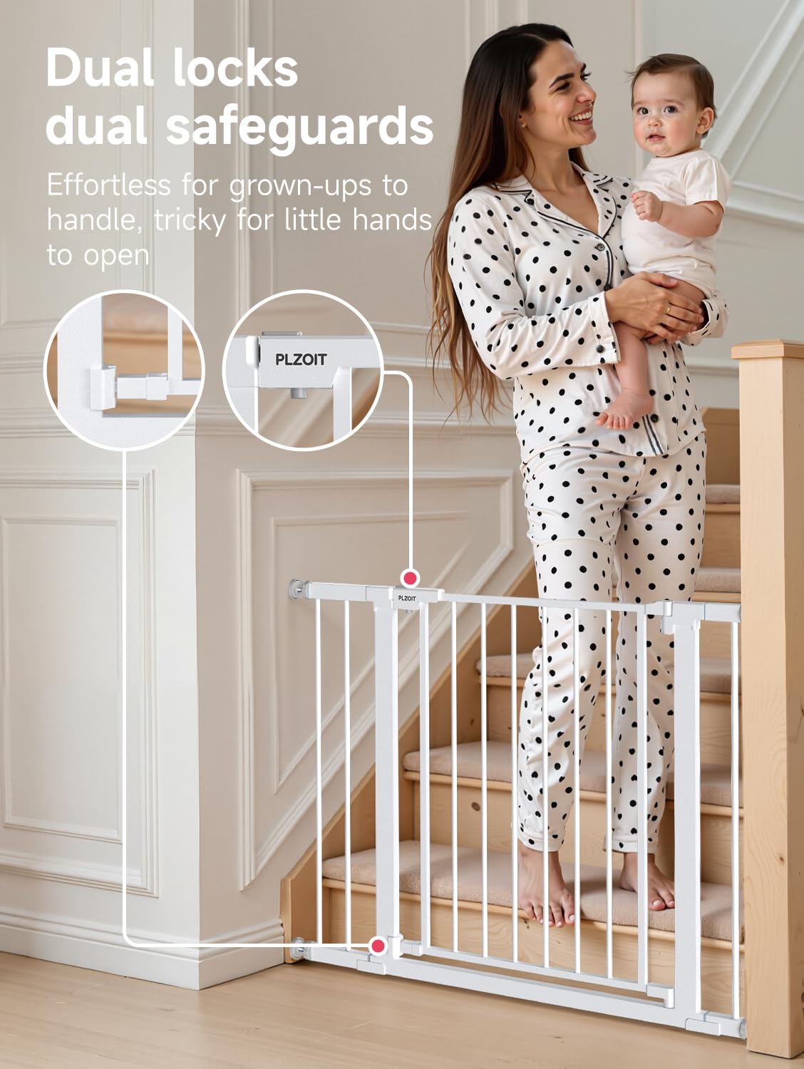 PLZOIT pressure-mounted gate protects walls for easy setup