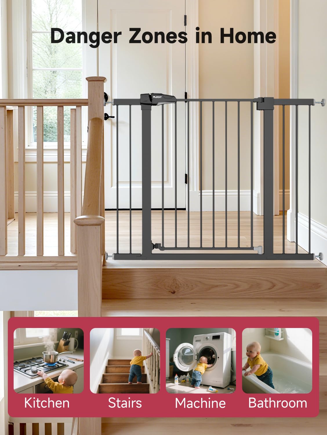 PLZOIT width-adjustable gate fits 29.5–46 inches.