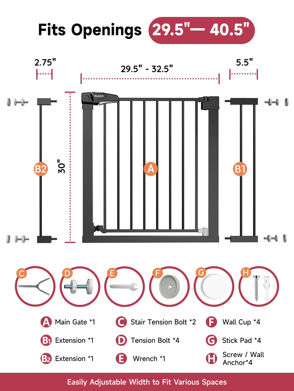 PLZOIT 23.6-inch walk-through span enables comfortable adult passage.