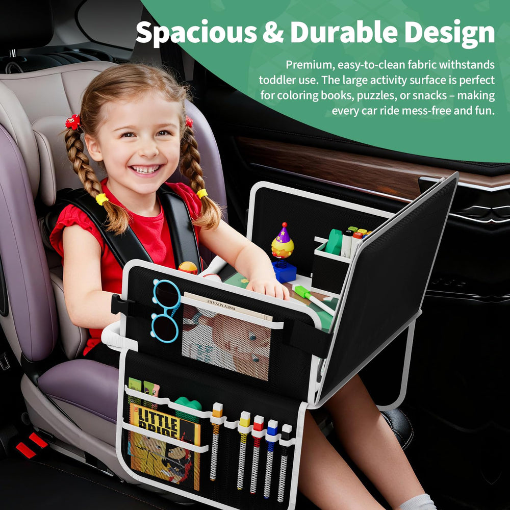 Plzpik Kids Travel Tray cup holder slot keeps drinks secure during bumps.
