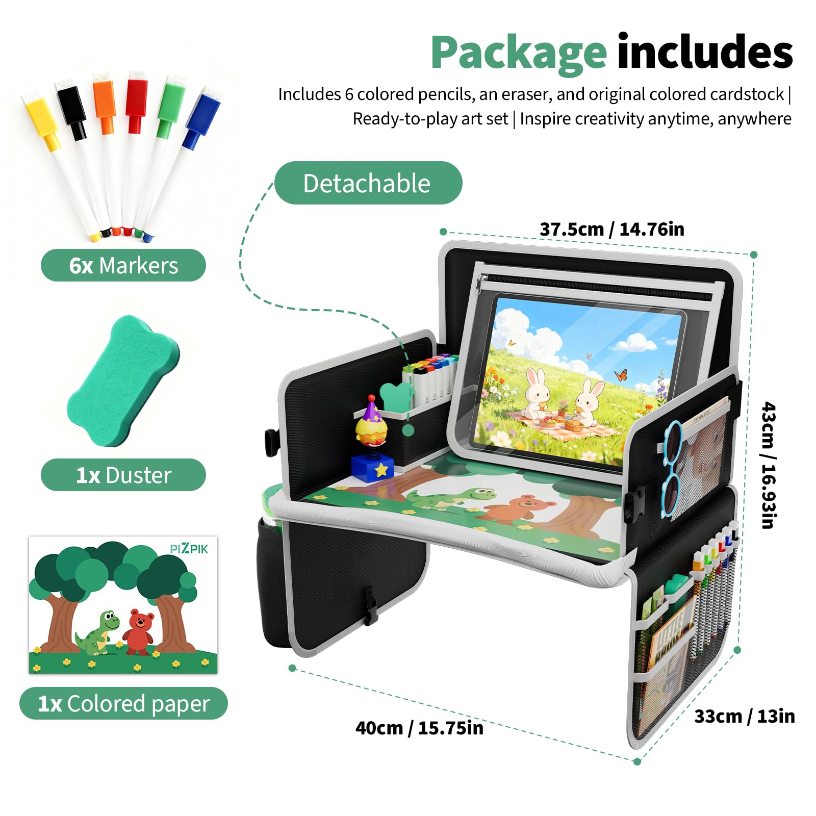 Plzpik travel tray fits most car seats and boosters for versatile travel.