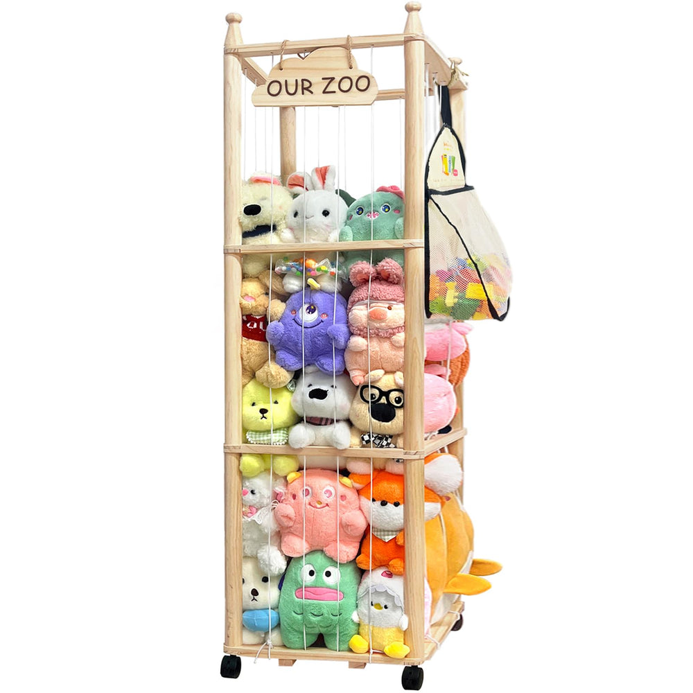 Pmbqifay stuffed animal zoo storage with large capacity keeps plush toys organized.