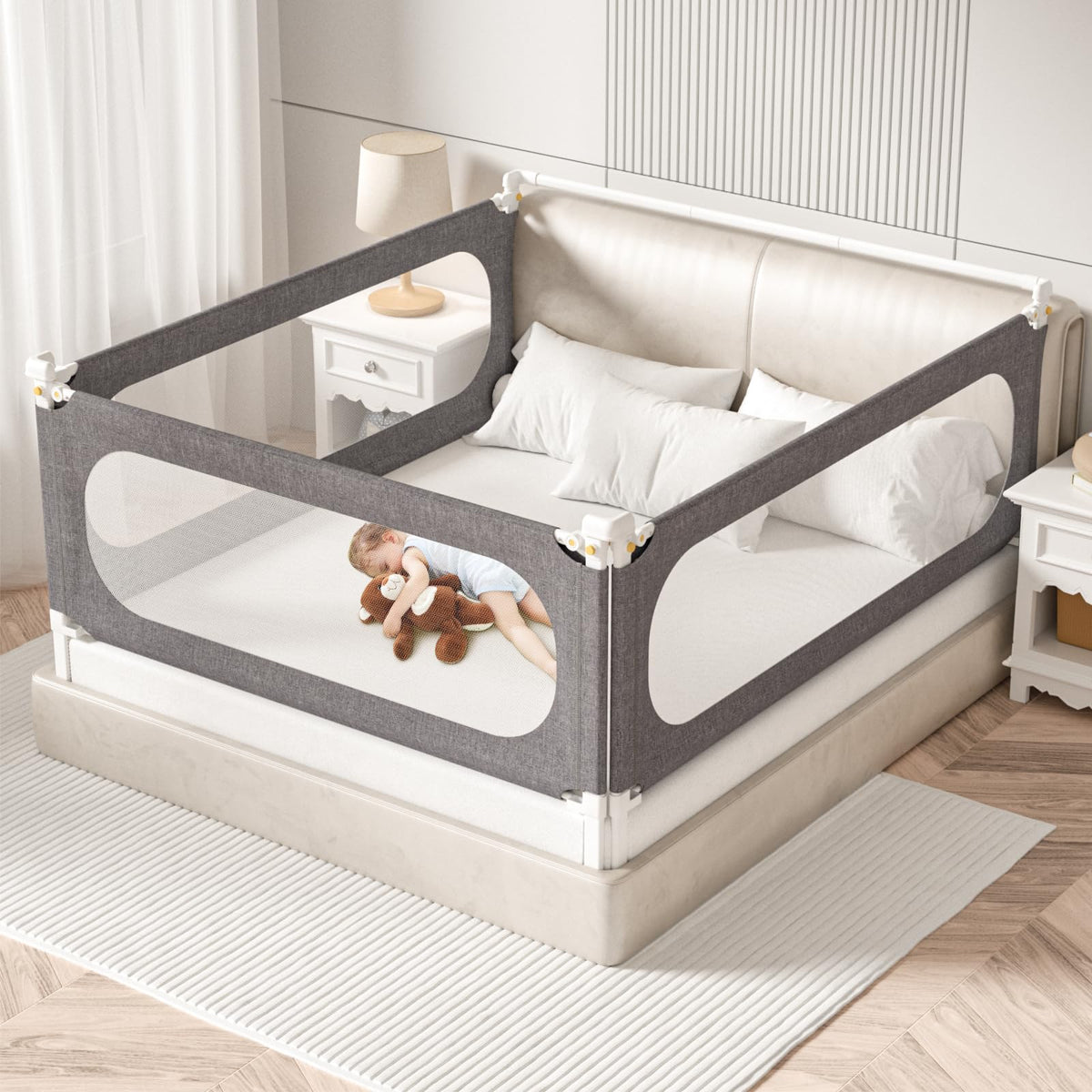 PNXDFC king bed rails: adjustable height for secure fit with thicker mattresses