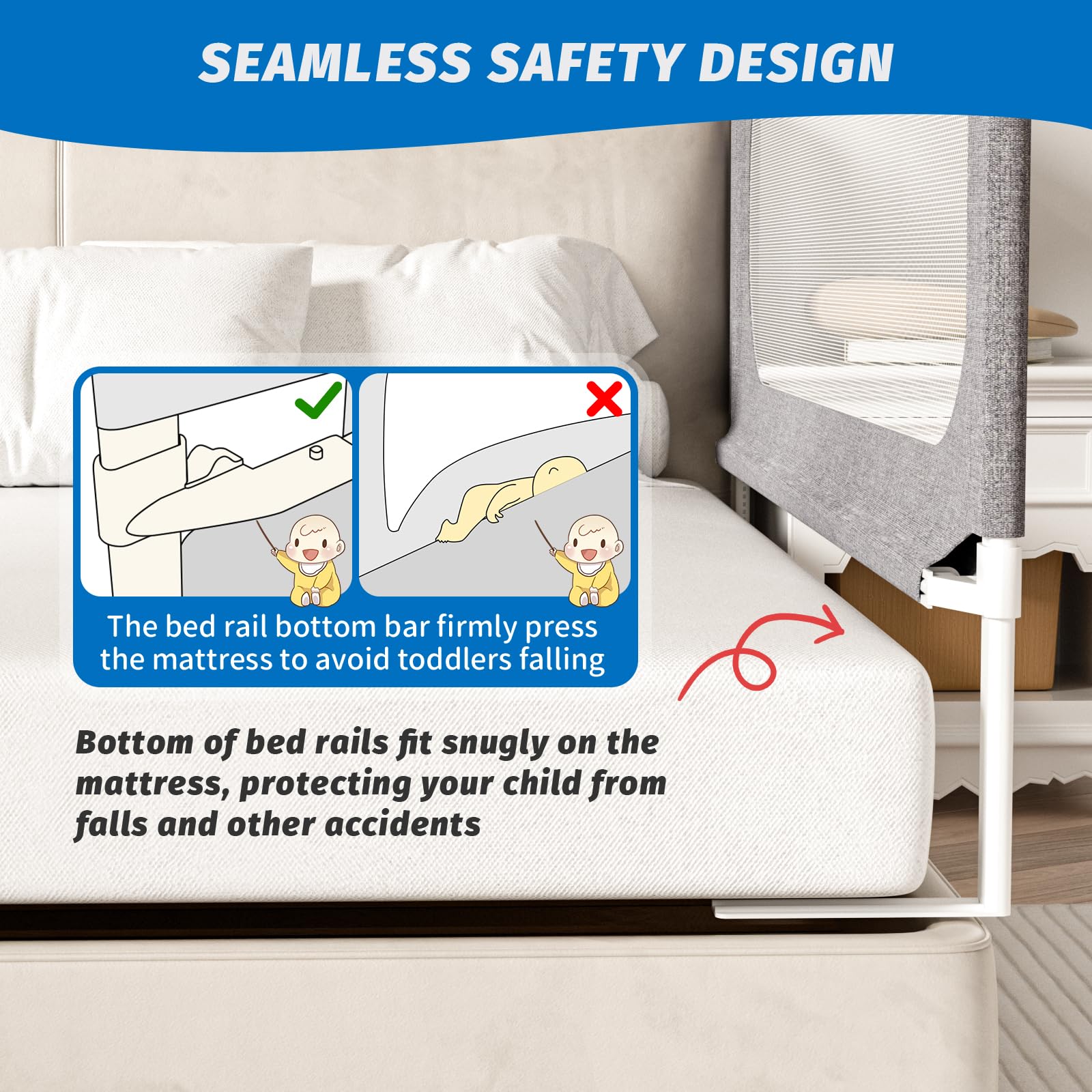 PNXDFC king bed rails: four-point connection for steadier support