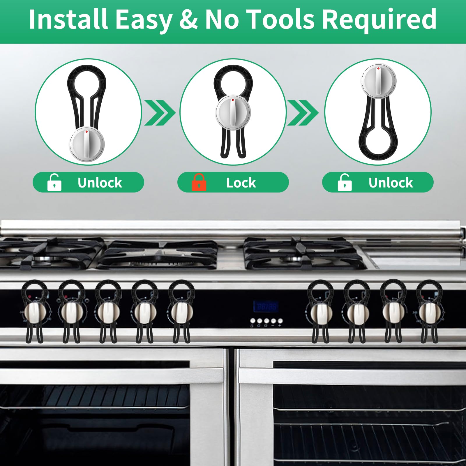 Poallu universal-fit knob locks adapt to many gas stoves and ovens.