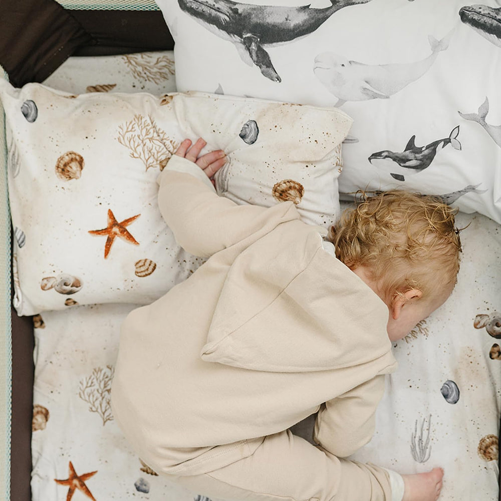 Pobi Baby pillowcase fits 13x18 crib-to-toddler pillow transitions.