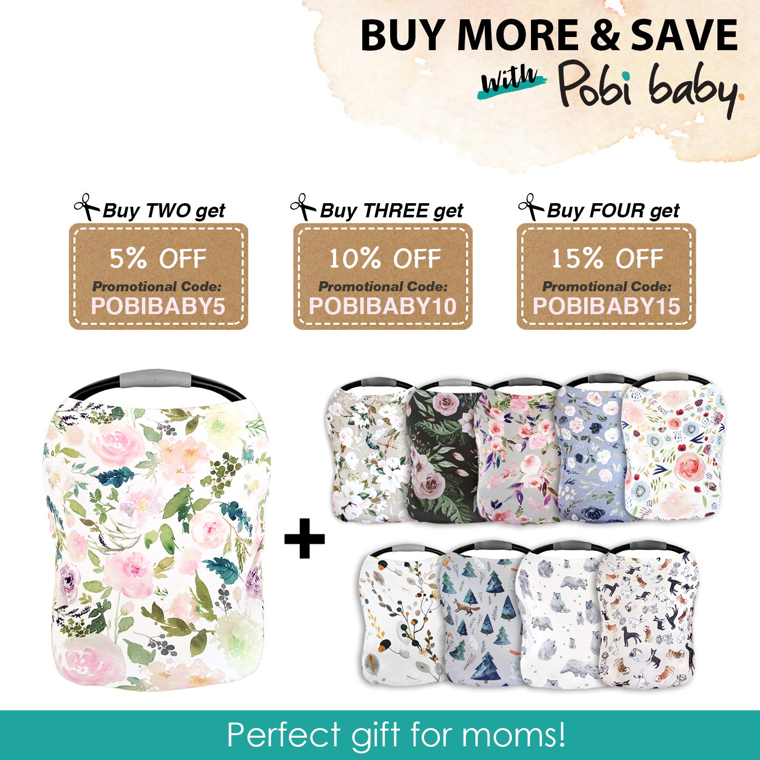 Pobi Baby floral pattern close-up showcasing colorfast design.