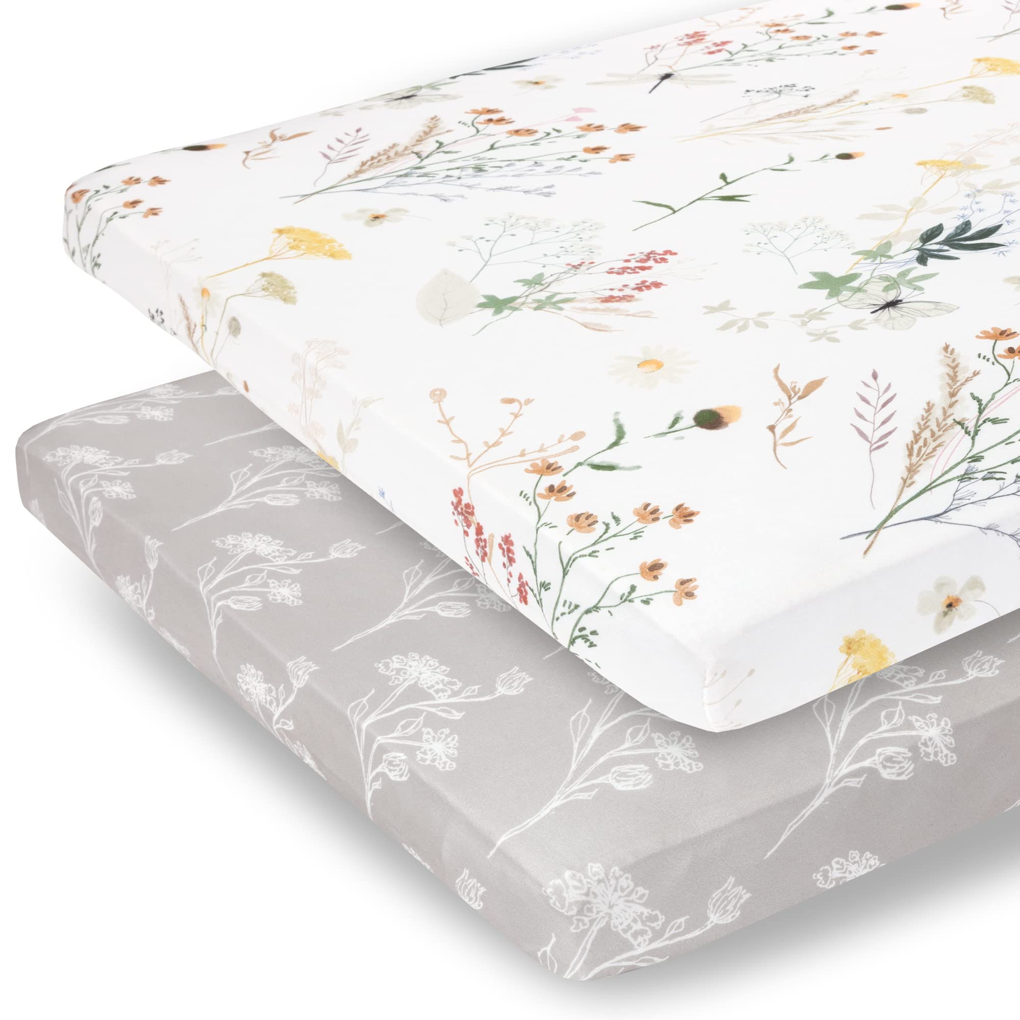 Pobibaby 2-pack pack-n-play sheets with floral print offer soft, snug fit for safe naps.