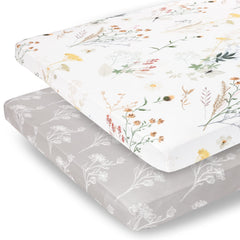 Pobibaby 2-pack pack-n-play sheets with floral print offer soft, snug fit for safe naps.