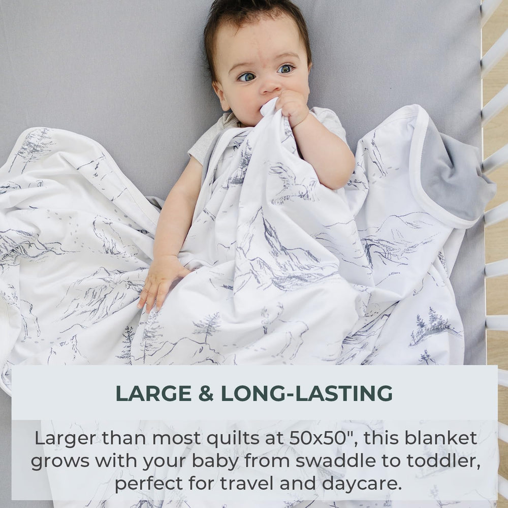Close-up of ALWAYSOFT cotton-spandex blend on Pobibaby blanket