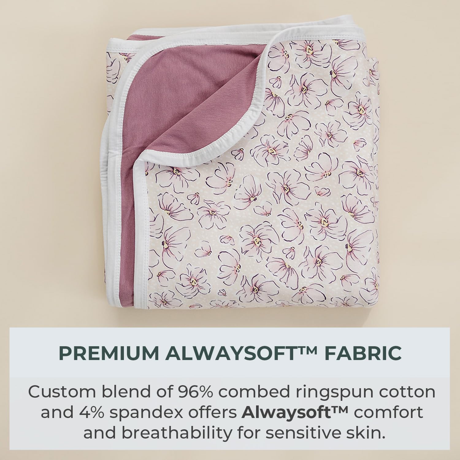 Pobibaby Blossom blanket folded display highlighting its large size for growing babies.