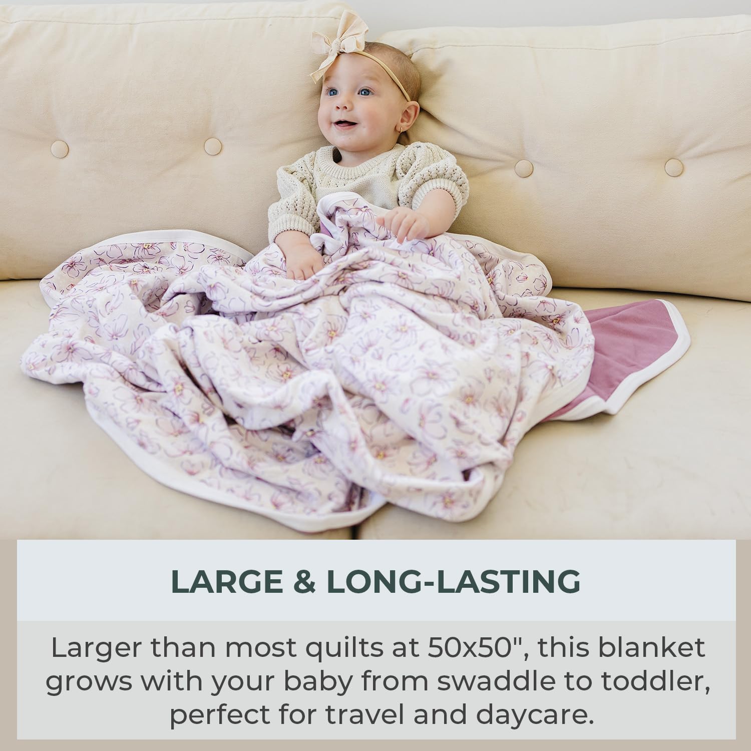 Pobibaby Blossom blanket in stroller demonstrates versatile travel use.