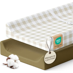 Pobibaby gingham khaki changing pad cover, front view, ultra-soft comfort for diaper changes.